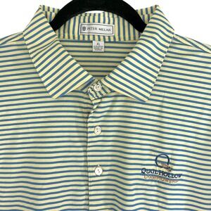 Peter Millar Men XL Yellow Blue Stripe Polo Quail Hollow Championship Golf Shirt